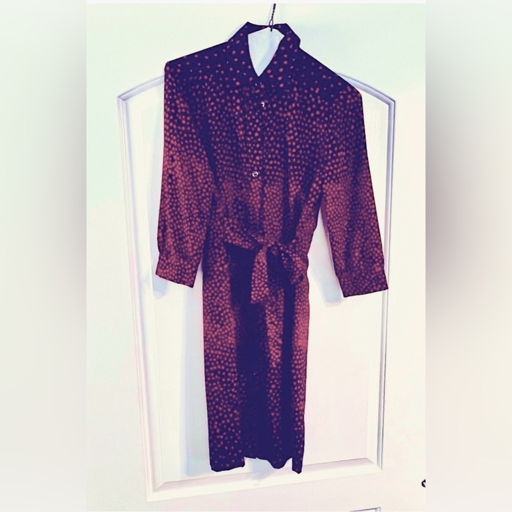 New York & Company Shirt Dress XS Black Red Heart Print Tie Waist Chic Soft Girl